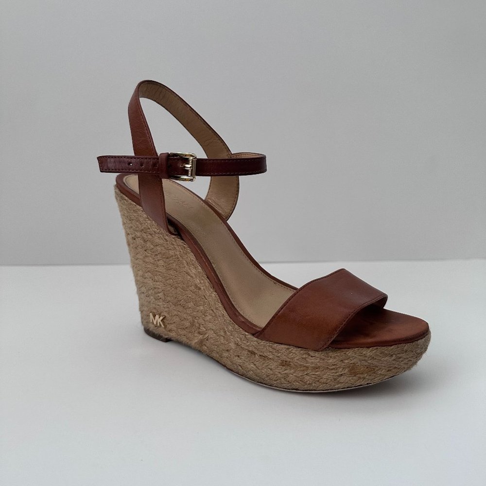 Michael Michael Kors Brown Leather Top Wedge Sandal